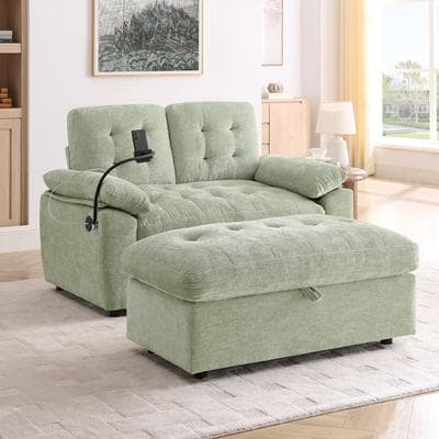 AISWORD Oversized Chaise Lounge with Ottoman & Adjustable Backrest,Chenille Tufted Recliner Comfy Loveseat Sofa with USB & Phone Holder