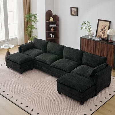Abrihome "133.8"" Modular Chenille Sectional Sofa with Movable Ottomans"