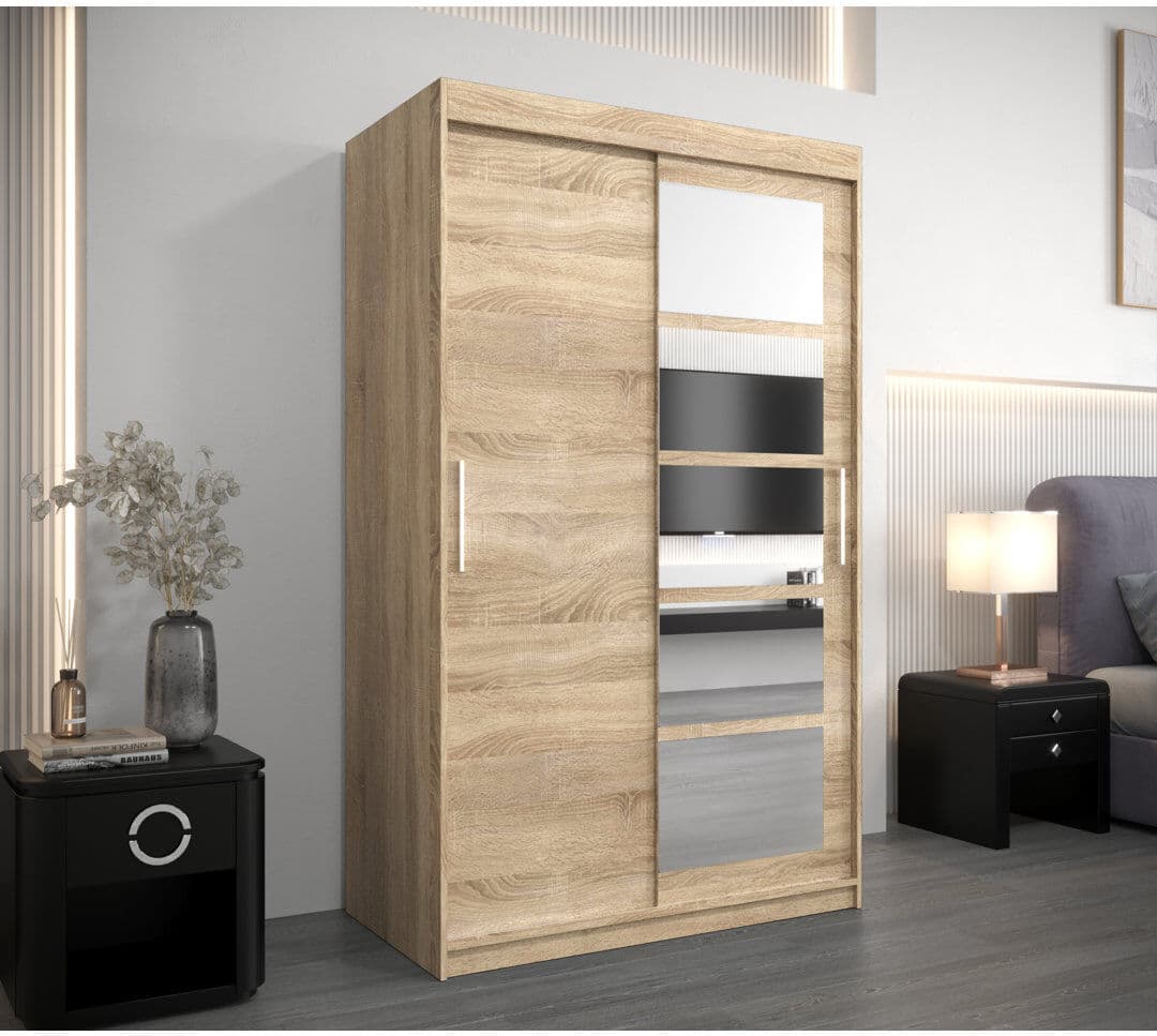 Latitude Run Aaheli 2 Door Wardrobe Sonoma Oak 200cm H x 100cm W x 62cm D