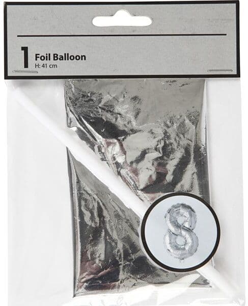 No-Name Folieballon, Sølv, 8-Tal, 41 Cm