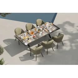 SIENA GARDEN Garten-Essgruppe, anthrazit/grün, Alu/Keramik/Rope-Geflecht, ausziehbarer Tisch 200/260 x 100 cm, 6 Diningsessel