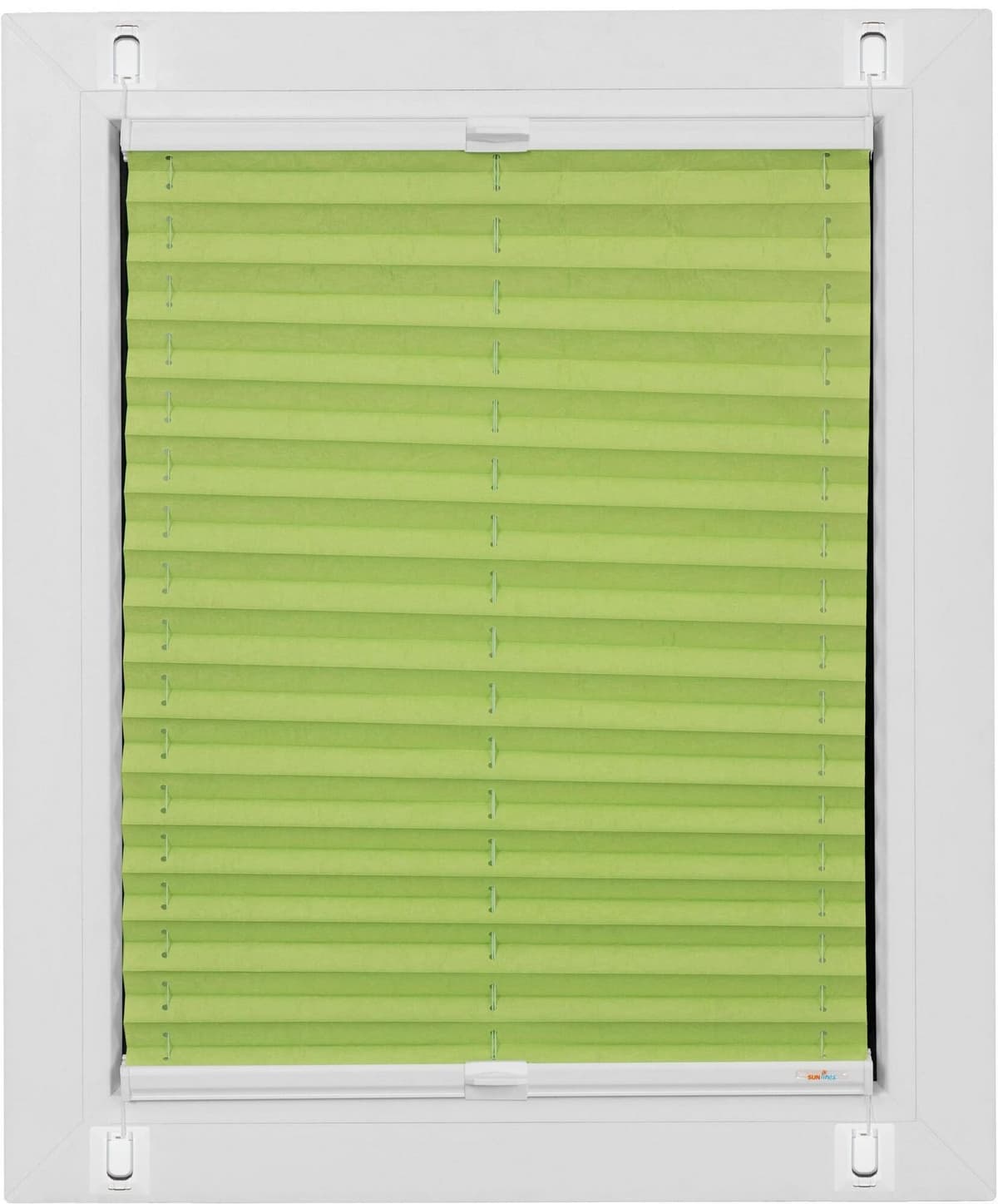 Plissee SUNLINES "Start-up Style Crush, ohne Bohren, verspannt, blickdicht", grün (apfelgrün), B:100cm H:65cm, Obermaterial: 100% Polyester, Plissees, Plissee, geklebt mit Gelenkklebeplatte apfelgrün 65cm, zweiseitig verschiebbar, 100cm