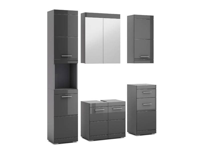 Badmöbel-Set GOODPRODUCT Avena , grau, B:132,8cm H:190,2cm T:33,8cm, Holzwerkstoff, MDF, Kastenmöbel-Sets, Badmöbel-Set, mit eleganten Hochglanzfronten, FSC zertifiziert