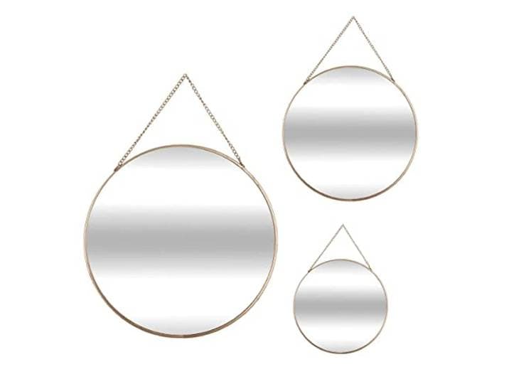 Set van 3 ronde gouden spiegels met ketting