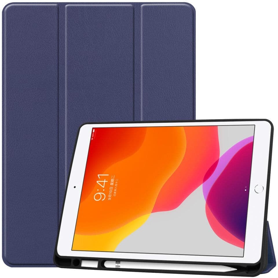 TABLETCOVERS.DK iPad 10.2" (2021 / 2020 / 2019) Læder Cover m. Holder Til Apple Pencil - Mørkeblå