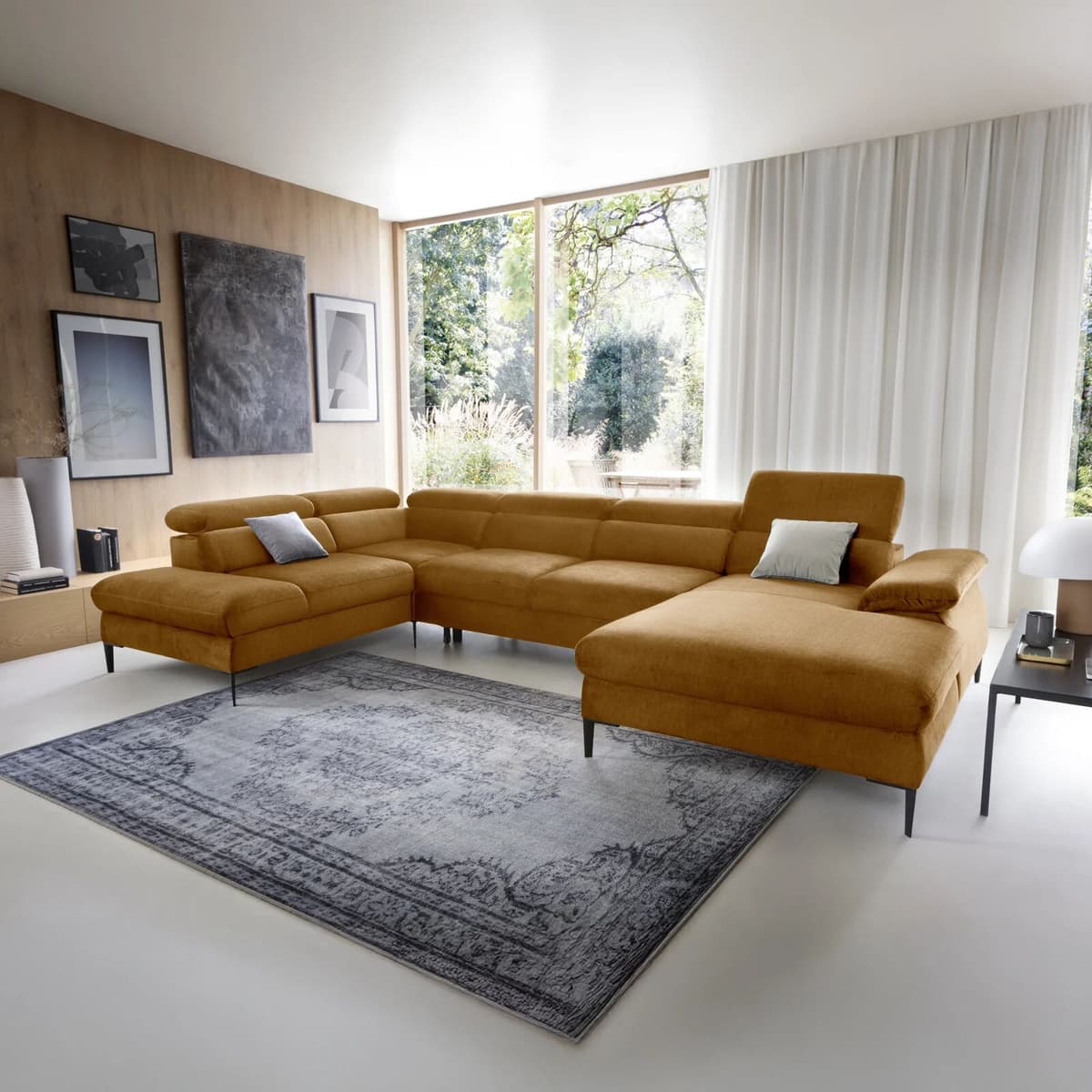 garneroarredamenti Divano letto regolabile angolare sinistro 5 posti 353x214cm tessuto giallo senape Calmora