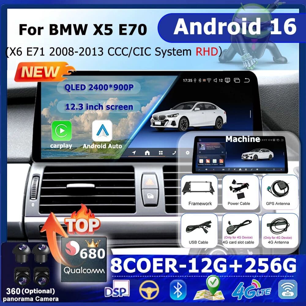 KJ-NAVI Android 16 Car Auto Multimedia Android Auto Carplay RHD For BMW X5 E70 X6 E71 2008-2013 CCC CIC Player Stereo Radio WIFI BT DSP
