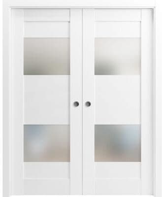 VDomDoors SARTODOORS Sete 6222 White MDF Double Sliding Pocket Doors with Frosted Glass