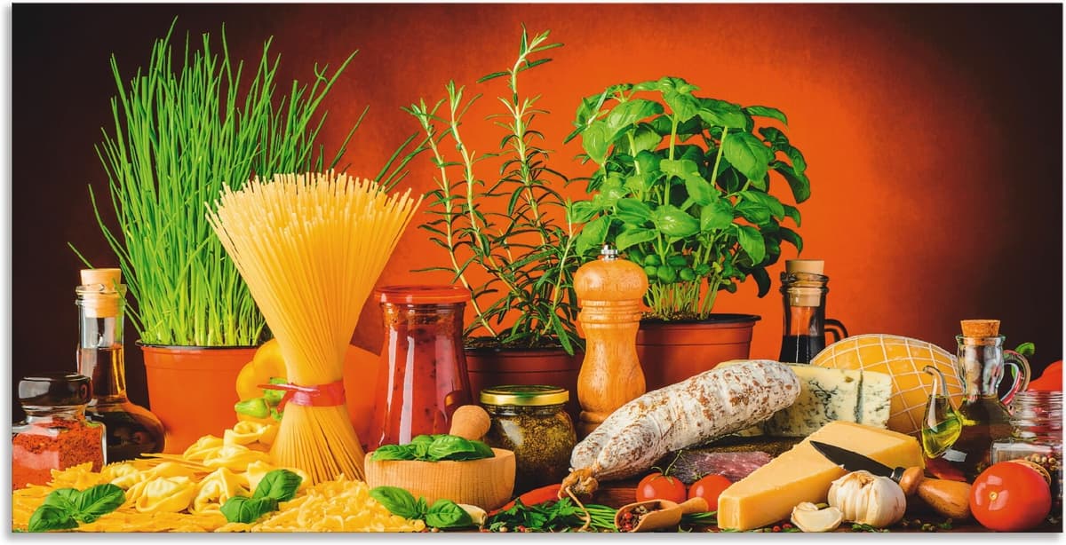 Küchenrückwand ARTLAND "Mediterranes und italienisches Essen", bunt, B:100cm H:50cm, Aluminium, Spritzschutzwände, Küchenrückwand, Alu Spritzschutz mit Klebeband, einfache Montage bunt B/H: 100cm x 50cm