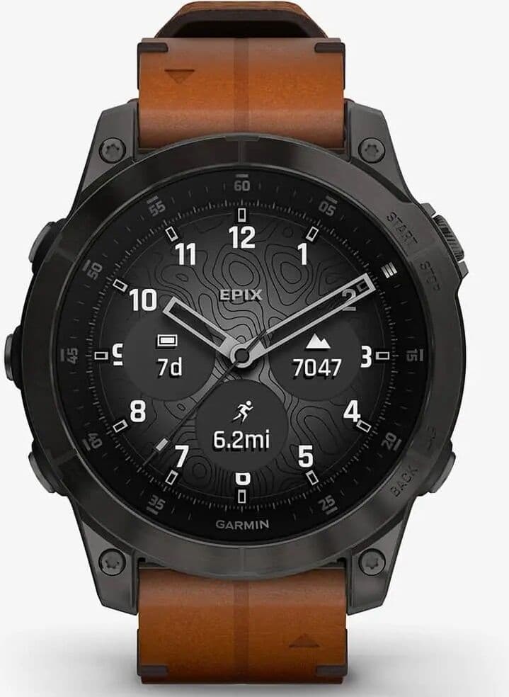 Garmin epix (Gen 2) Sapphire Edition 47mm GPS Smartwatch - Black Titanium with Chestnut Leather Band
