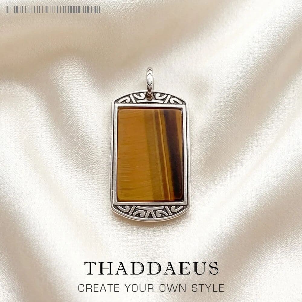 Thaddaeus Pendant Dog Tag Tiger‘s Eye Brand  Jewelry Europe 925 Sterling Silver Trendy Gift For Women Men