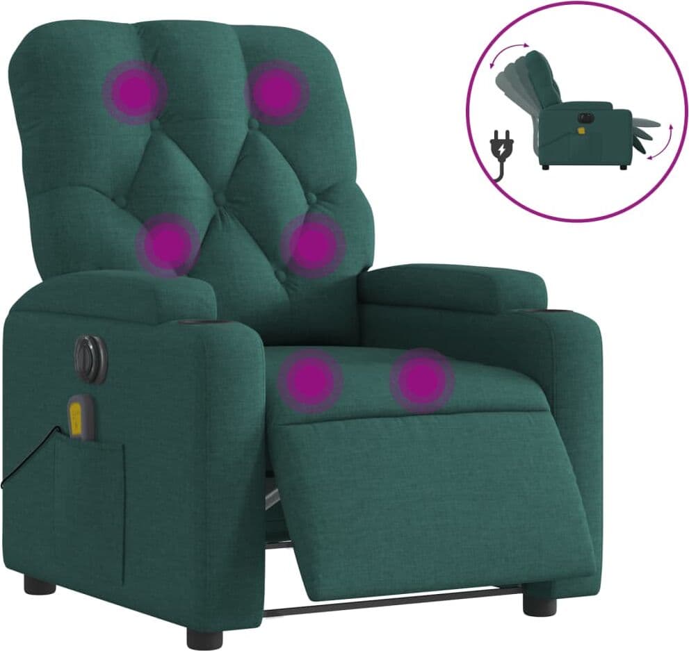vidaXL Fauteuil de massage inclinable électrique Vert foncé Tissu