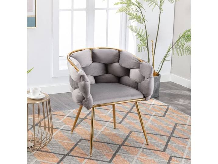 WUVRIE Fauteuil d'appoint moderne en velours gris avec accoudoirs et pieds en métal doré