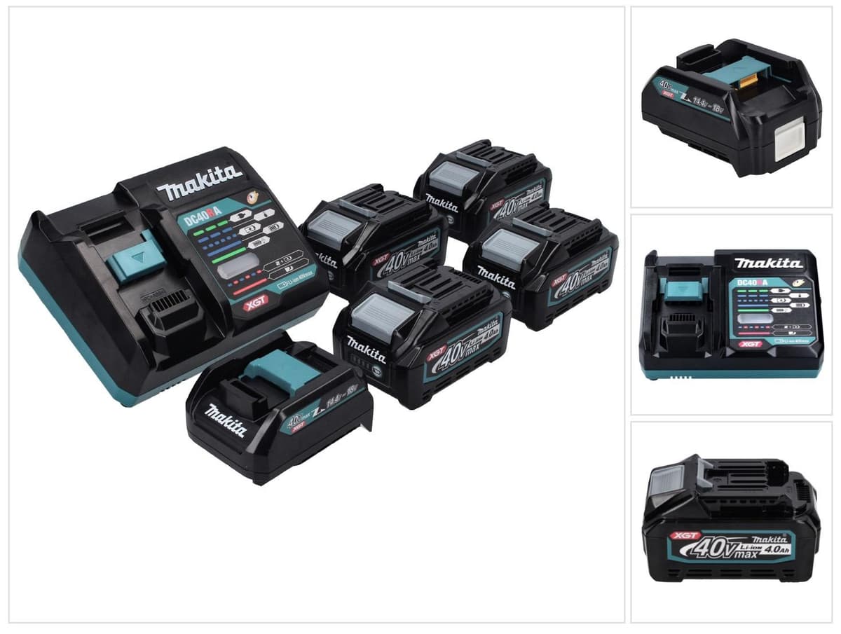Makita Power Source Kit 40 V max. mit 4x BL 4040 Akku 4,0 Ah XGT + DC 40 RA Schnell Ladegerät XGT LXT + ADP10 Ladeadapter