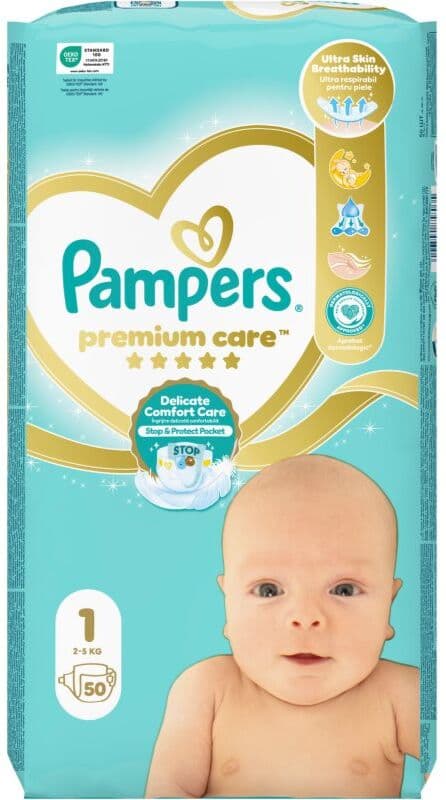 Pampers Premium Care Size 1 couches jetables 2-5 kg 50 pcs
