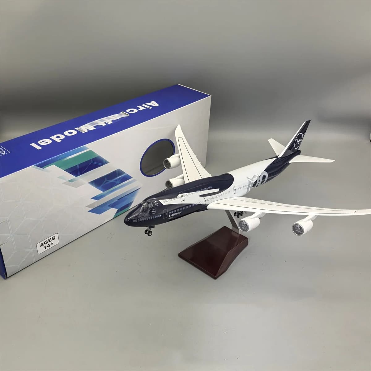 NONE Lufthansa 747-8 Miniature Airplane 100 Years 1/160 Scale Planes 747 Plastic Model 47CM with Light &Wheel Collection Display Gift