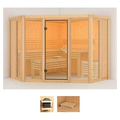Sauna KARIBU "Astrid 2", beige (naturbelassen), ohne Ofen, (ohne Ofen), Saunen, ohne Ofen