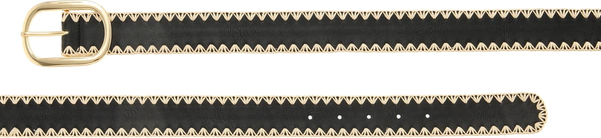 Hüftgürtel FRENCH CONNECTION "Hosengürtel, Anzuggürtel, Gürtel, Jeansgürtel", Damen, Gr. 95, schwarz, beige, Lederimitat, Papier, kontrastfarbene Details, Gürtel Hüftgürtel, für Jeans und Hosen mit Papierstroh-Details und dekorativer Schnalle schwarz, bei