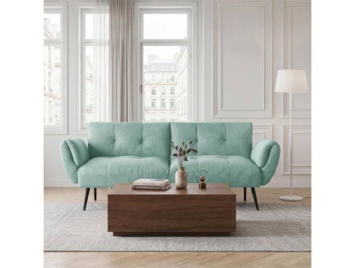 JIEXI Canapé-lit convertible 2 places en tissu vert clair dossier réglable 150 cm de large capacité de 230 kg