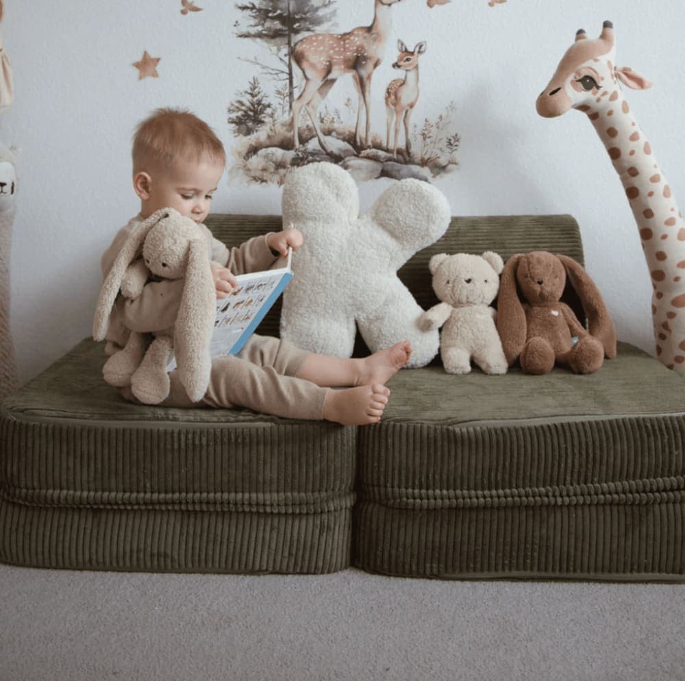 MeowBaby Sofá infantil modular 120 cm terciopelo 4 pcs, caqui
