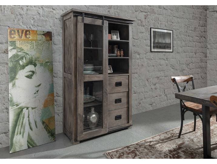 Vitrine Mango 100x45x175 grau lackiert RAILWAY #226