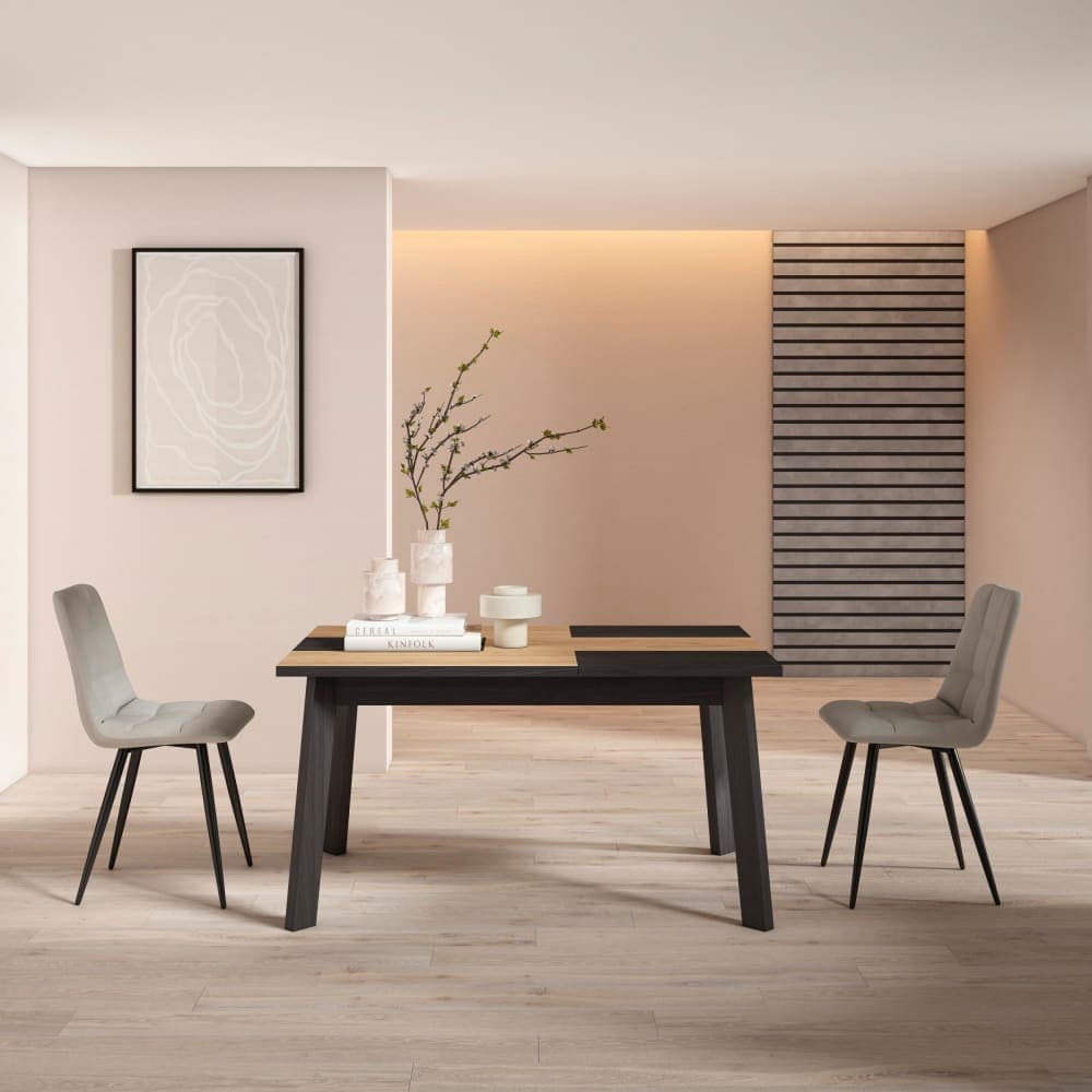 Skraut home Mesa comedor efecto madera roble y negro 140x90x75cm
