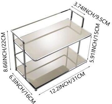 Inspired Finds Double Layer Acrylic Desktop Organizer Rack For Cups, Cosmetics, Perfume & Kitchen Storage white