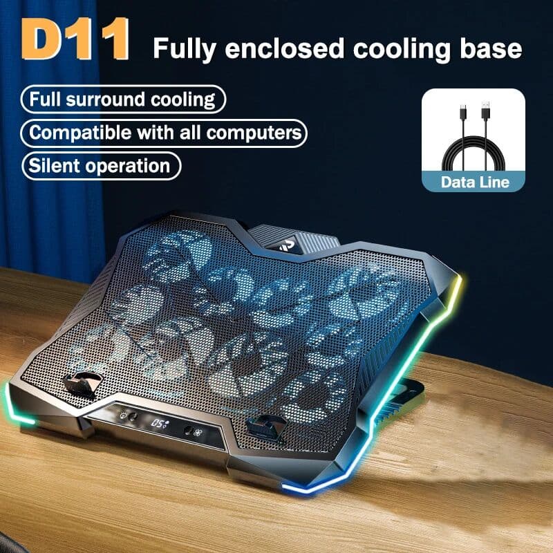 Kanlennys Room D11 Mute Gaming Laptop Cooler Base with RGB Foldable Adjustable Heat Dissipation Stand Support 12-18'' Notebook Cooling Bracket