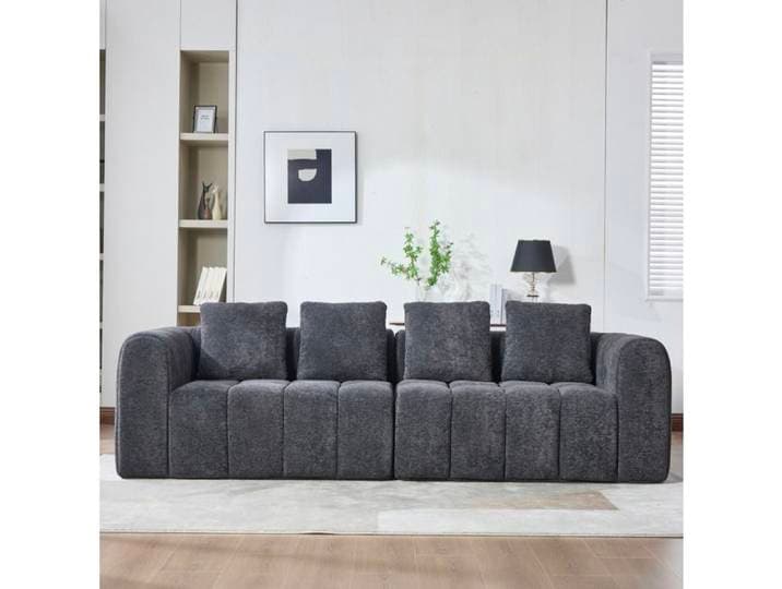 Canapé modulaire 3 places 260 cm gris foncé tissu effet velours mousse haute densité sans montage