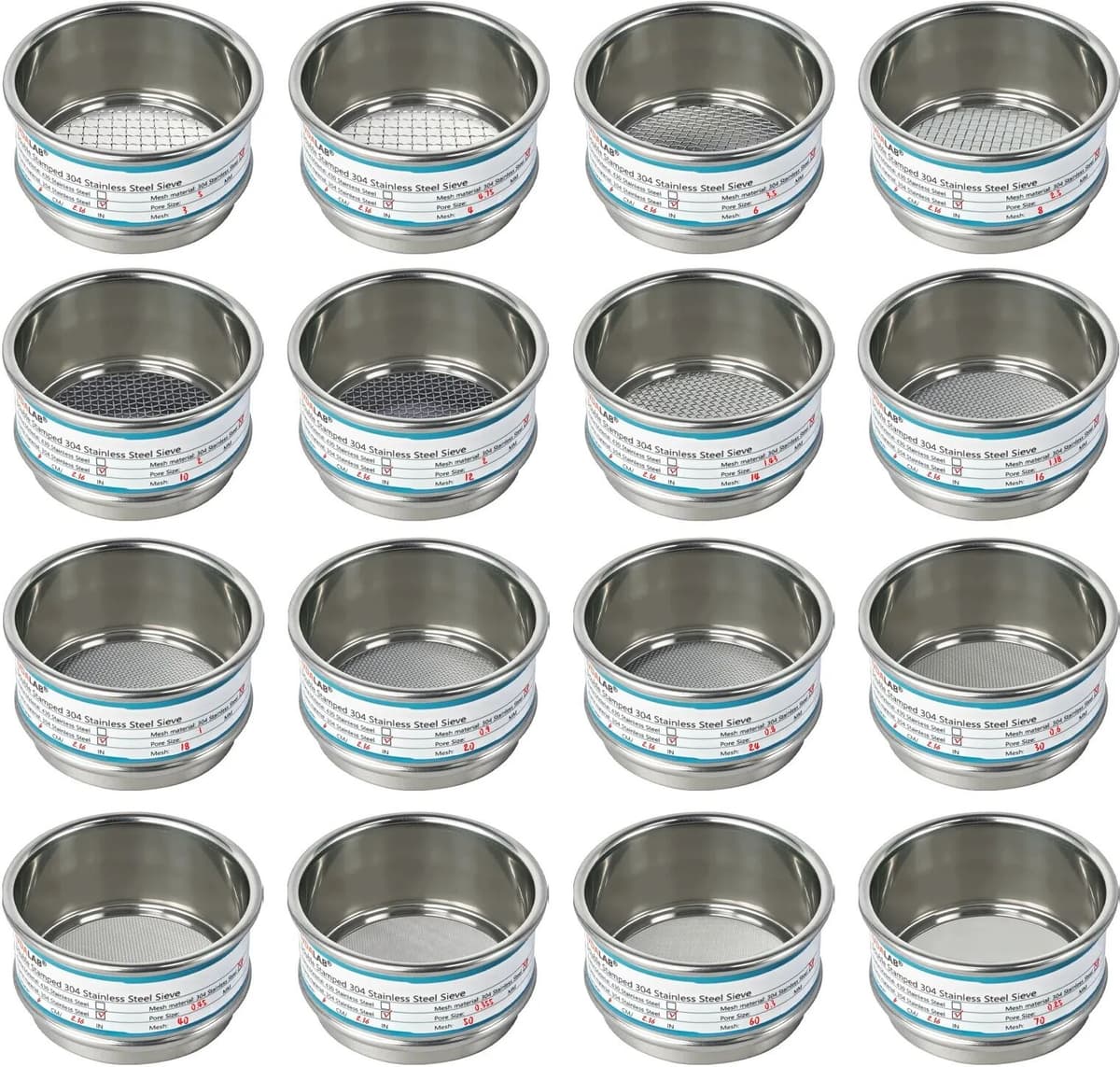 Xin Tester 6cm 304 Stainless Steel Test Sieve Full Range 6-2800 Mesh Precision Lab Filter for Particle Soil Powder Analysis Mini Sieve