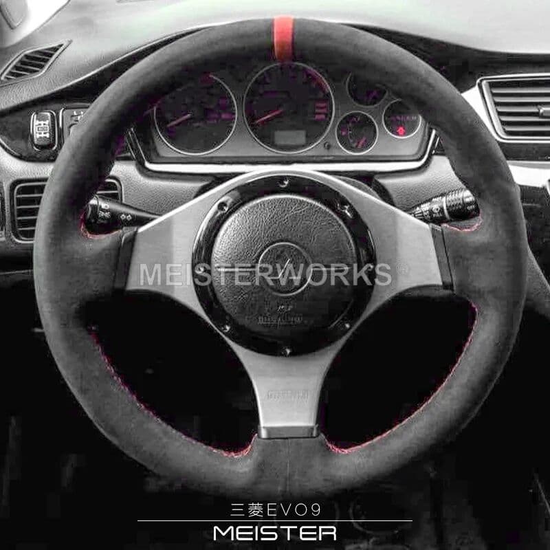 NONE DIY suede Car Steering Wheel Cover Braid Red stitching interior For Mitsubishi Lancer Evolution 8 Lancer Evo 9 2005-2007