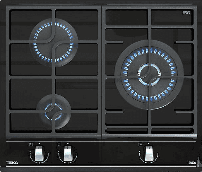 Placa de gas - Teka GZC 63310, 3 zonas, Gas natural, ExactFlame, 60 cm, Negro