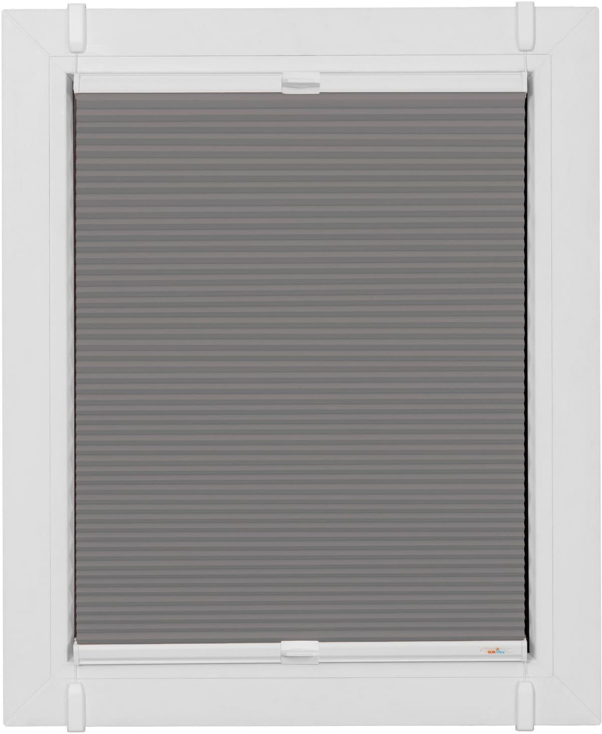 Plissee SUNLINES "Start-up Style Honeycomb, ohne Bohren, verdunkelnd, nach Mass, Klemmfix", grau (grau, weiß, weiß), B:88cm H:75cm, Obermaterial: 100% Polyester, Plissees, Plissee, verspannt mit Simply-Fix Klemmträger, Wabenplissee, nach Mass grau, weiß, 