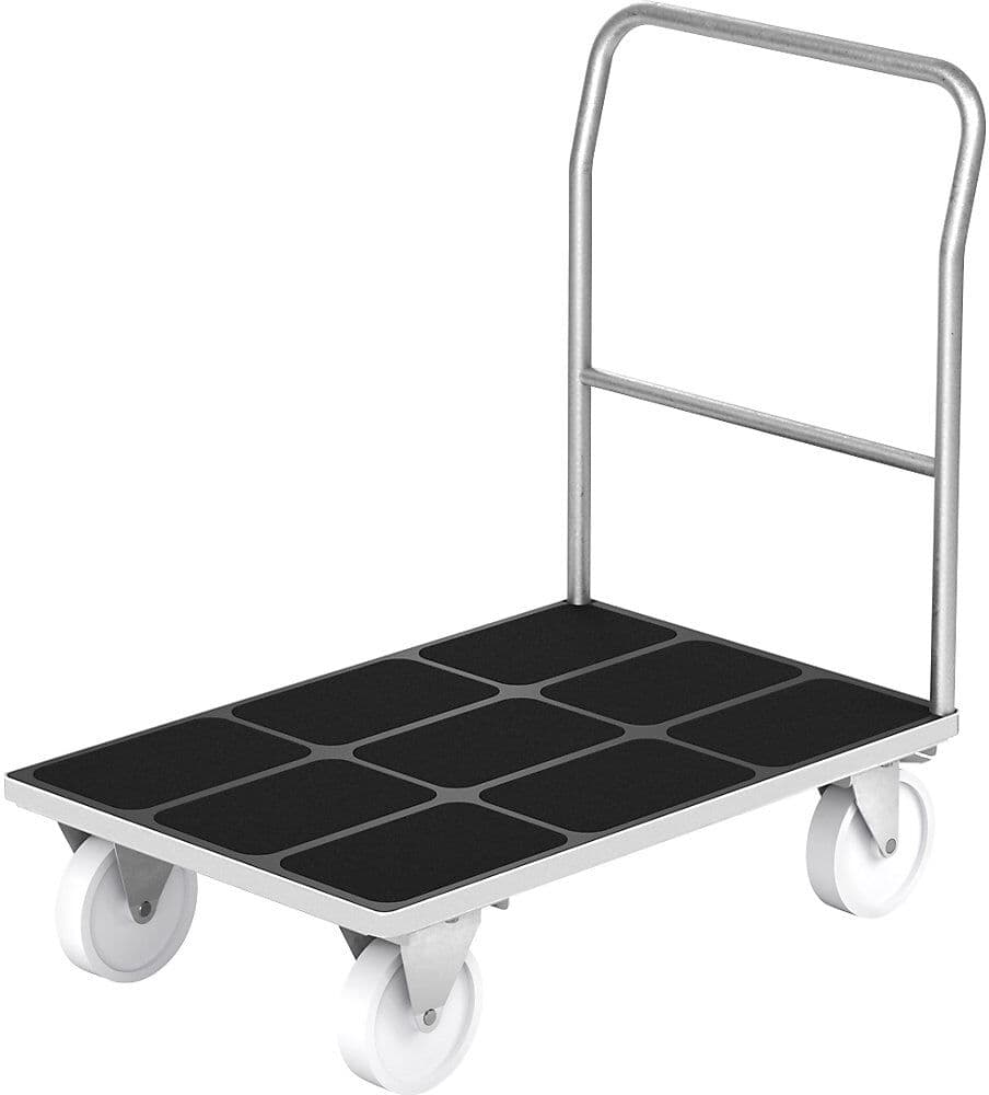 Plattformwagen mit Gitterwänden, Rohrschiebebügel, Polyamidreifen, LxB 1250 x 800 mm, verzinkt eurokraft pro