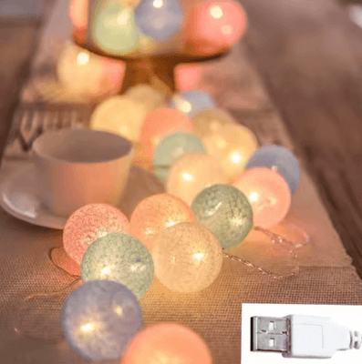 Inspire Curations Cotton Ball LED String Lights For Home And Party Decor usb Multicolor 6m 40leds