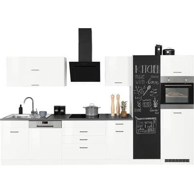 Küchenzeile KOCHSTATION "KS-Trier", weiß (küche: weiß, korpus: weiß, arbeitsplatte: anthrazit), B:350cm T:60cm, Komplettküchen-Sets, Küchenzeile, ohne E-Geräte, Breite 350 cm