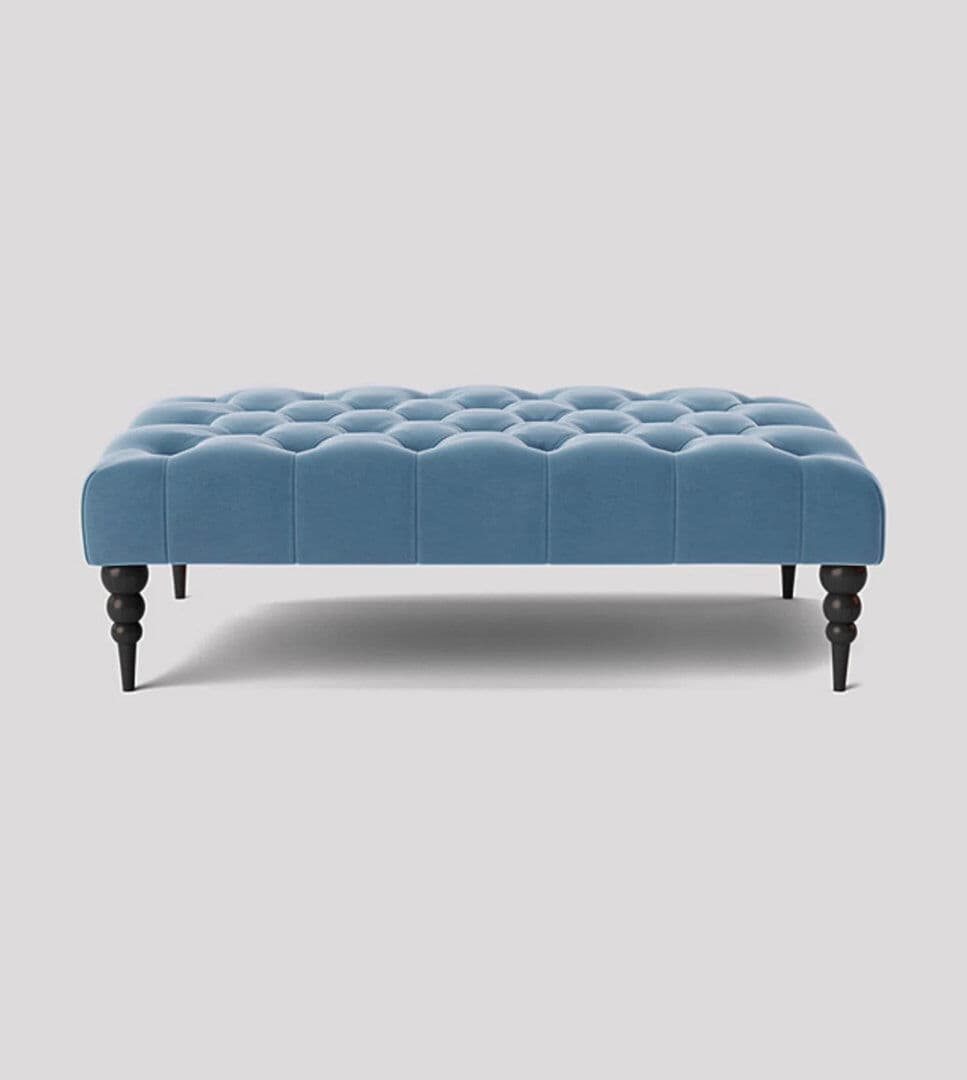 R&M Furnishers Alyana Rectangle Ottoman Bench with Wooden Legs - Plush Velvet Chesterfield Upholstered Footstool Duck Egg 35cm H x 180cm W x 50cm D