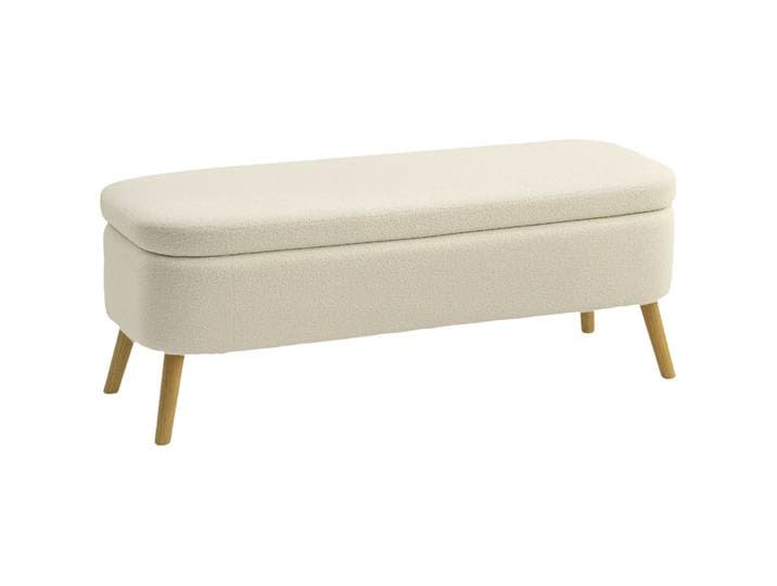 HOMCOM Banc de rangement, bout de lit en polaire Teddy, coffre de rangement avec couvercle, pieds en bois, capacité 65 L, jusqu'
