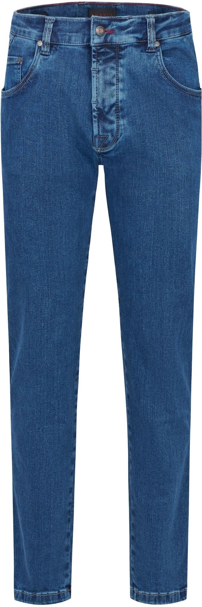 5-Pocket-Jeans BUGATTI "Basic Essentials", Herren, Gr. 44, Länge 34, blau (mittelblau), 92% Baumwolle, 6% Polyester, 2% Elasthan, Jeans 5-Pocket-Jeans, Flexcity-Stretch mittelblau 44, Länge 34