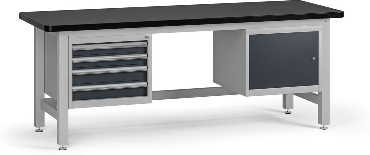 B2B Partner Profesionální dílenský stůl G4, 4 zásuvky, 1 skříňka, deska MDF + PVC, 2100 x 750 x 800 mm, grafit