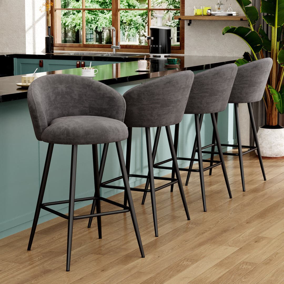 Rio Velvet Bar Stool Grey/Black 62cm
