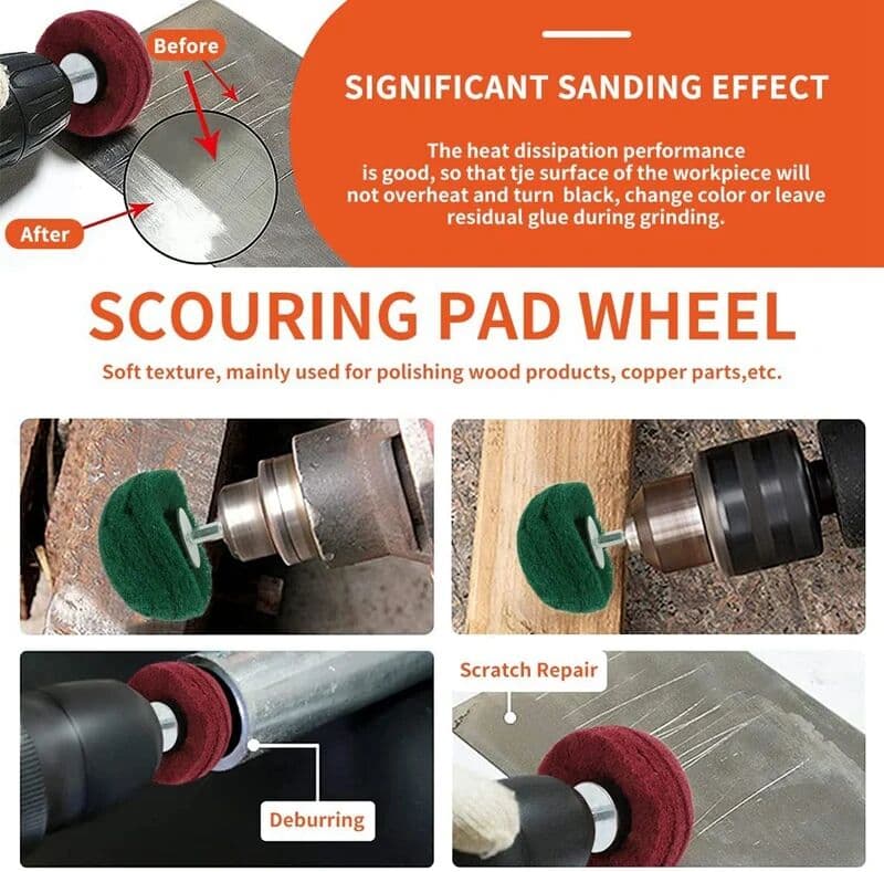 NONE 6PCS Dome Type Sanding Mop Polishing Pad, Nylon Fiber Polishing Wheel, 180 Grains Mixed With 320 Grains(Red+Green Mixed)