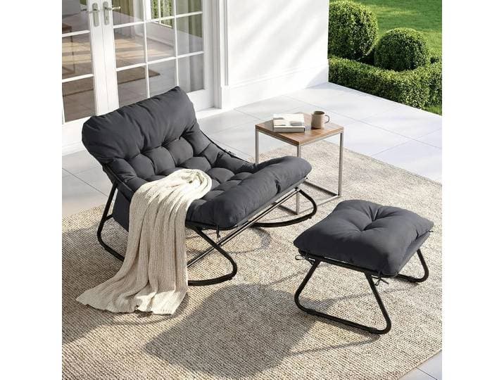 Fauteuil à bascule avec repose-pieds, fauteuil à bascule de patio, fauteuil rembourré, supporte jusqu'à 150 kg, coussin imperméable, pour le jardin