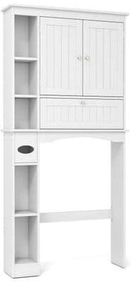Costway Over the Toilet Storage Cabinet with Adjustable Shelf and Bottom Bar-White