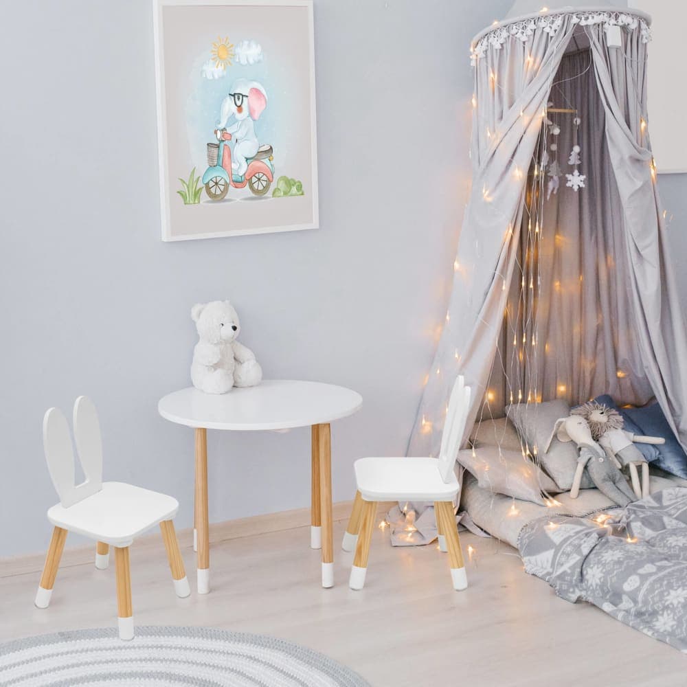 Mobili Rebecca Juego con mesa baja y 2 sillas infantiles de mdf blanco