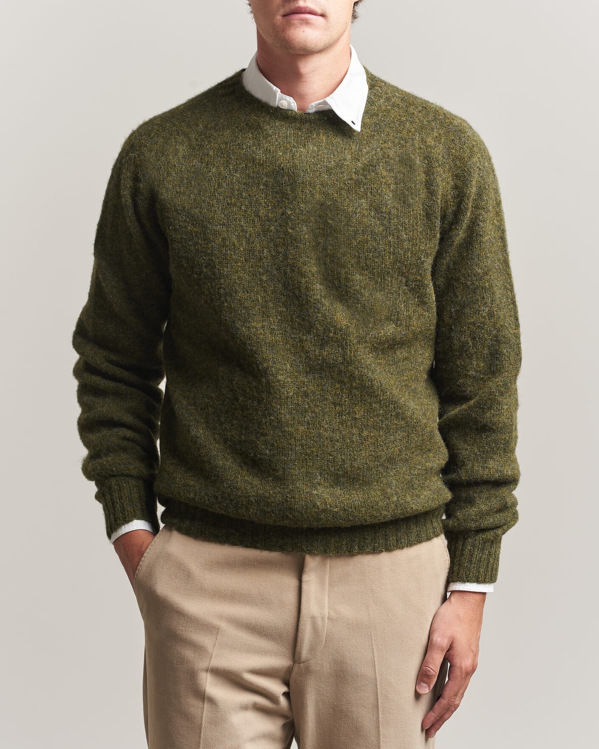 Harley Of Scotland Brushed Supersoft Lambswool Crewneck Scots Pine men M Grøn