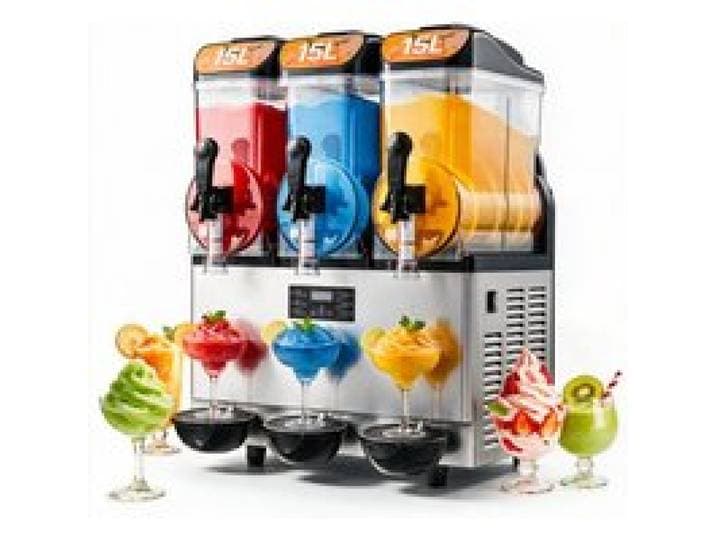 VEVOR Gewerbliche Slush Eis Maschine 45 L Slushie-Maker mit 3 Tanks, Crushed Ice-Maschine aus Edelstahl für 180 Tassen Margarita und Smoothies, Eis-Slush-Maschine für Zuhause Gastronomie Cafés Bars