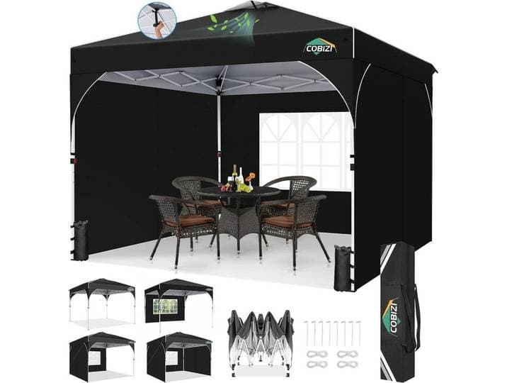 Faltpavillon 3x3m Schwarz mit 3 Seitenwänden, 300.2x265.2x300.2 cm, Sonnenschutz, Pavillons