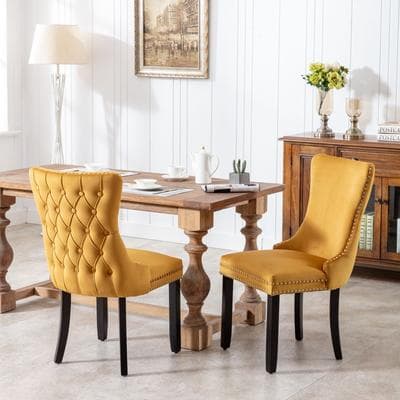 Ostweer Velvet Wingback Chair Accent Chair with Nailhead Trim, Minimalist Dining Chair Reception Chair Gold Side Chair