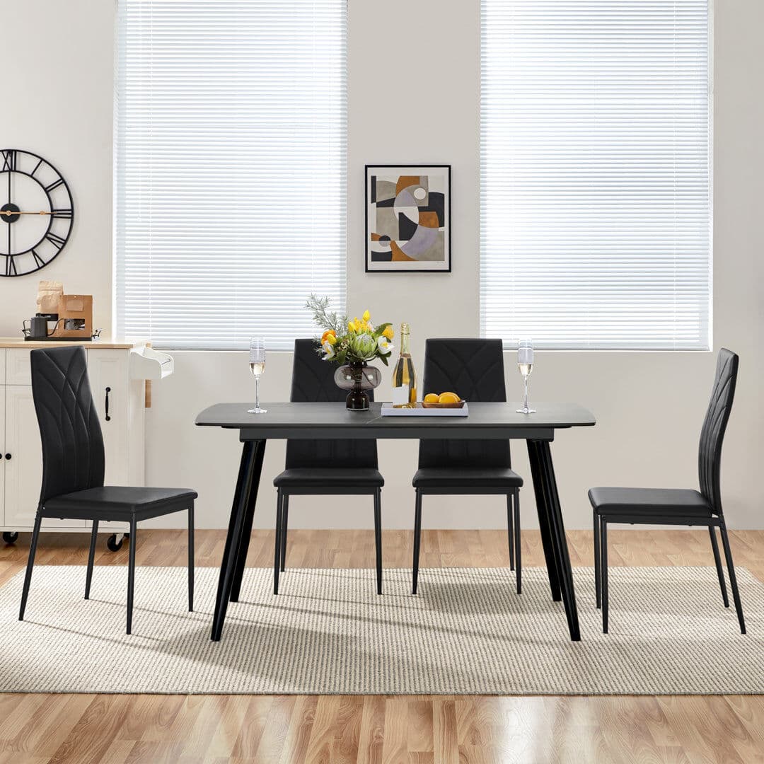 Yaheetech Faux Leather Modern High-backed Dining Chairs with Metal Legs Black 97cm H X 43cm W X 52cm D
